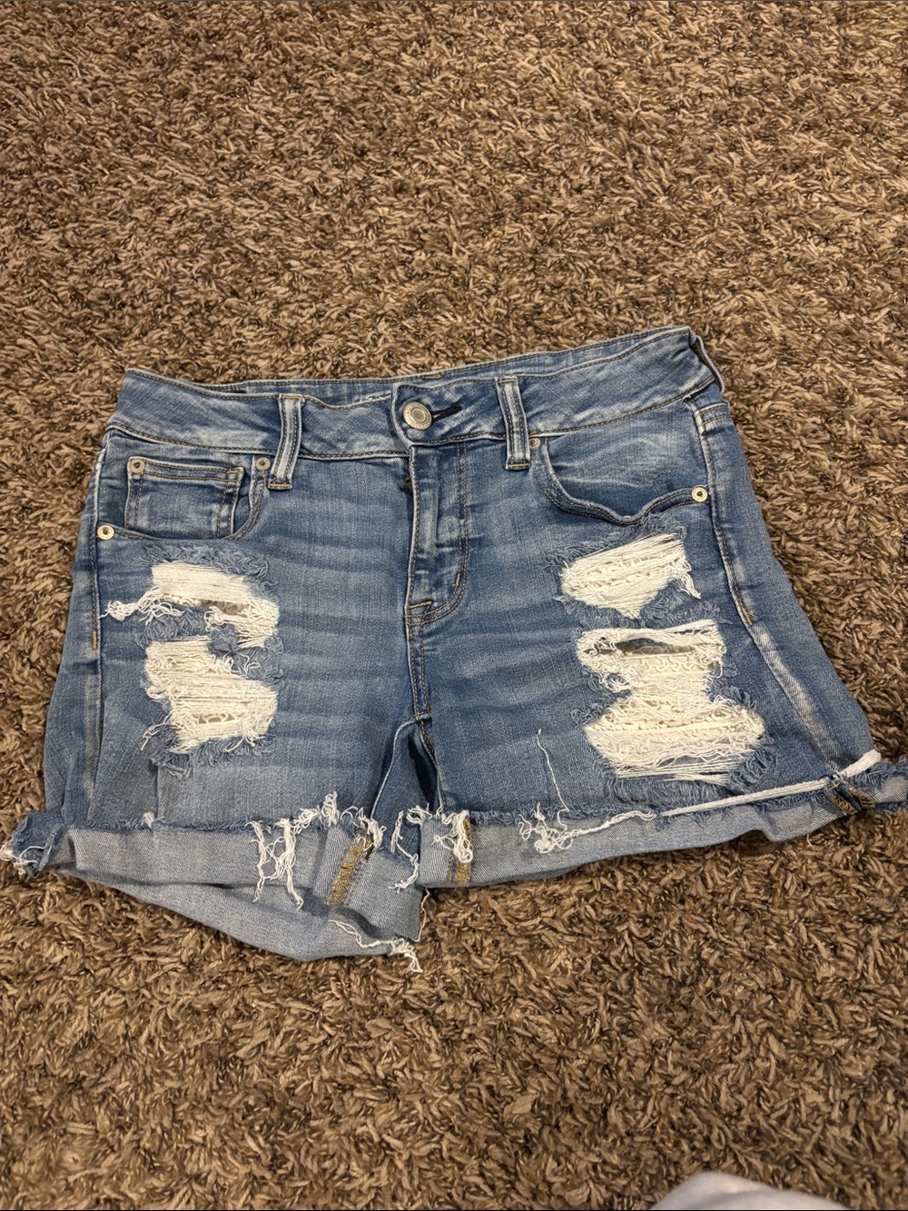 American Eagle Outfitters Light Blue Distressed Denim Shorts